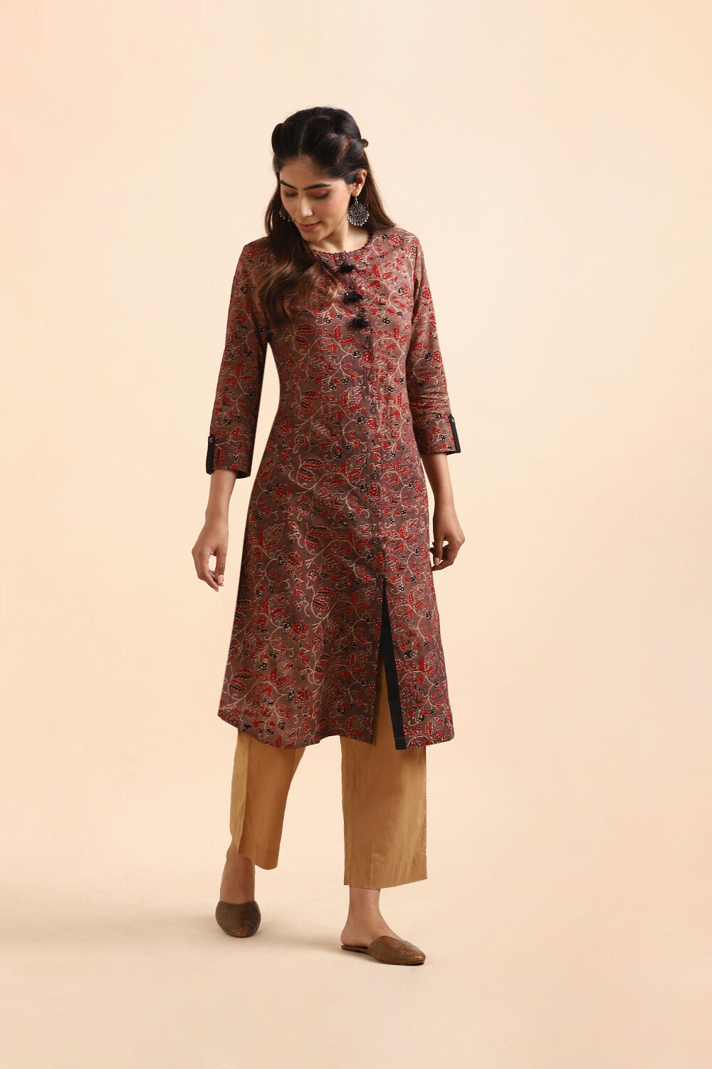 Brown Ajrakh Block Printed Cotton Kurta image number null