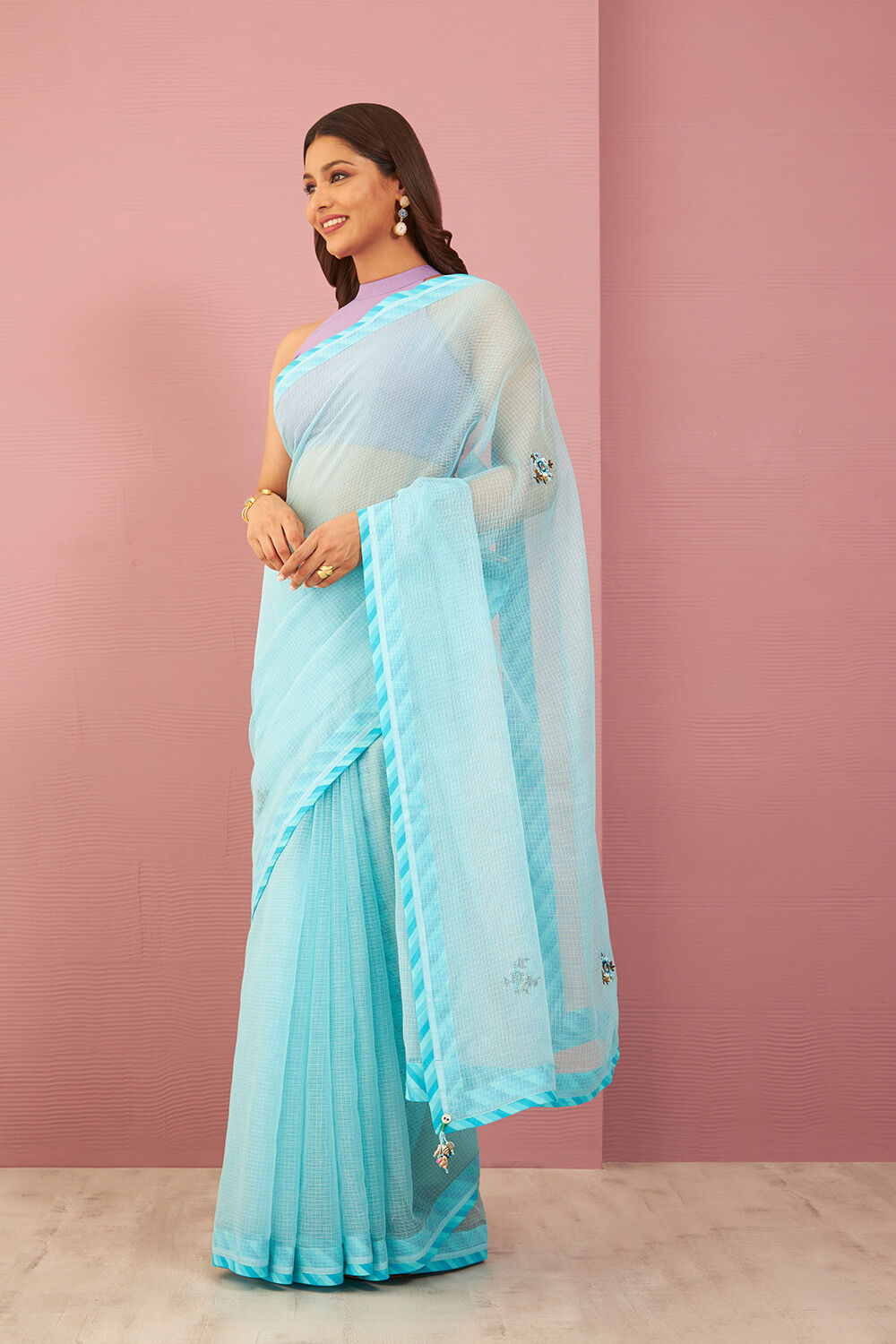 Blue Pure Kota Embroidered Saree image number null