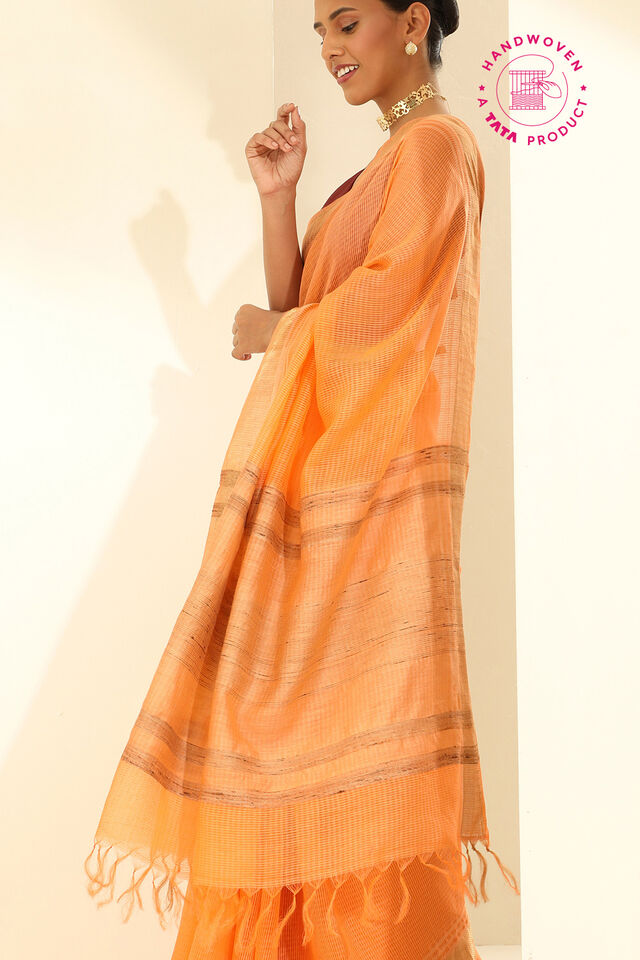 Light Orange Pure Tussar Silk Woven Bhagalpuri Saree