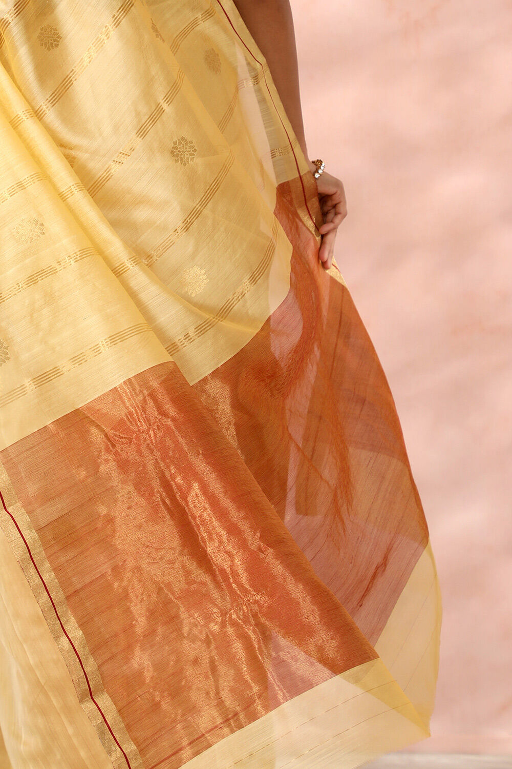 Light Orange Chanderi Pure Silk Cotton Woven Saree image number null
