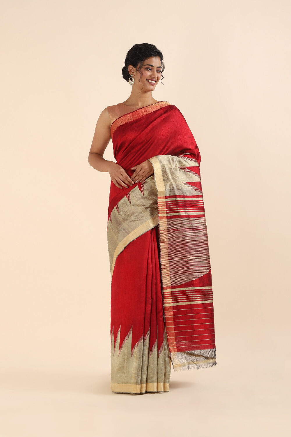 Red Pure Silk Woven Saree image number null