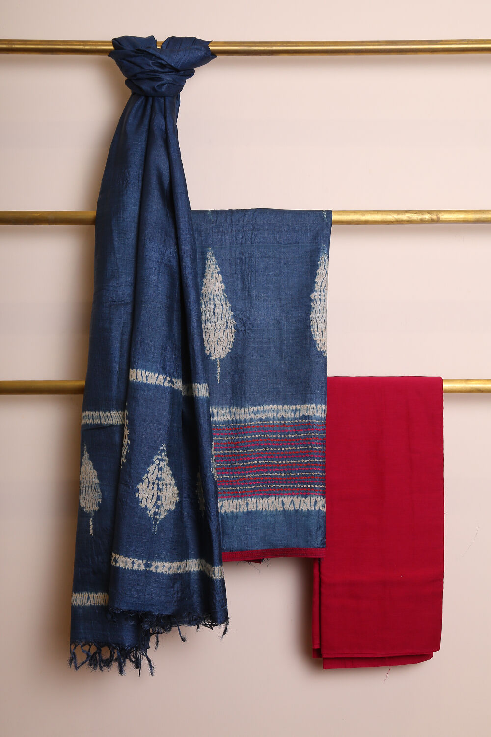 Navy Blue Pure Tussar Silk Suit Set image number null