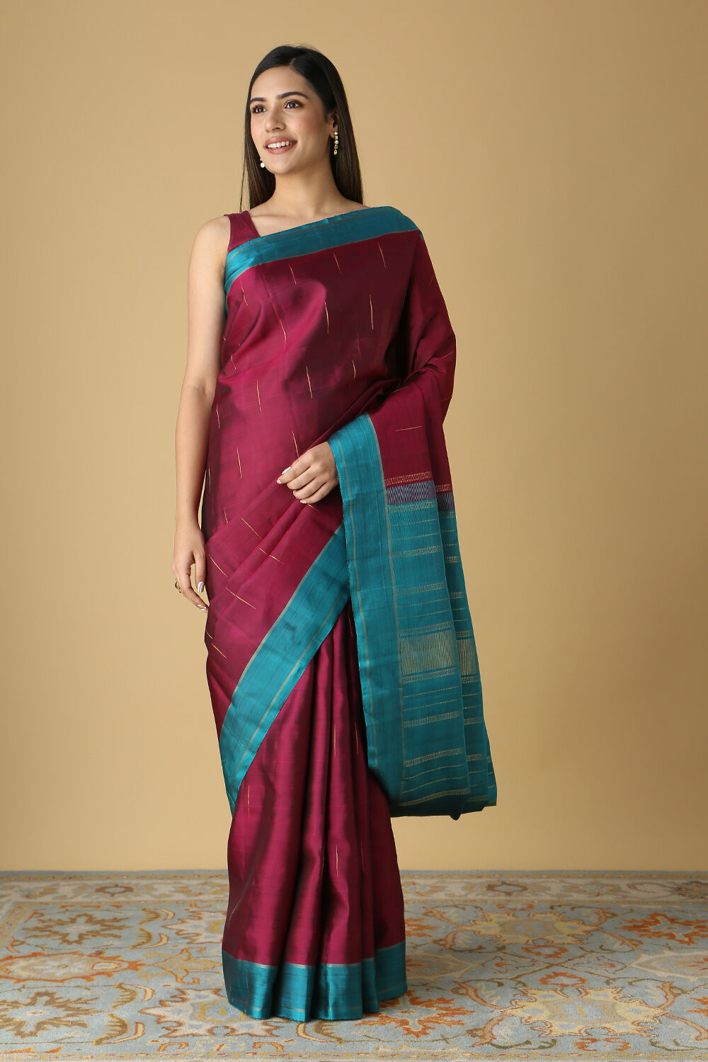 Dark Pink Pure Silk Kanjivaram Saree image number null
