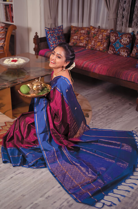 Violet Woven Pure Soft Silk Saree