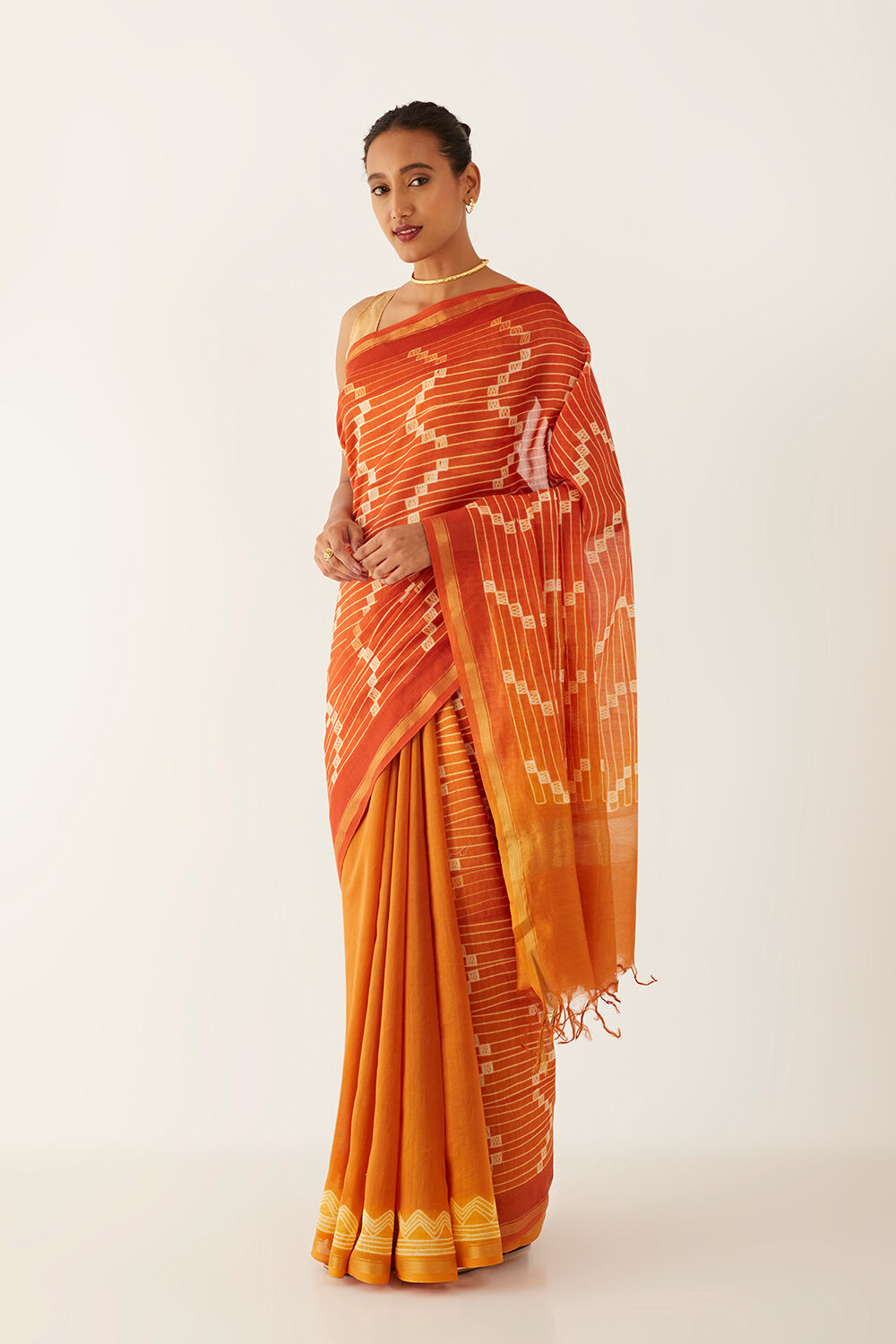 Orange Pure Silk Cotton Shibori Saree image number null