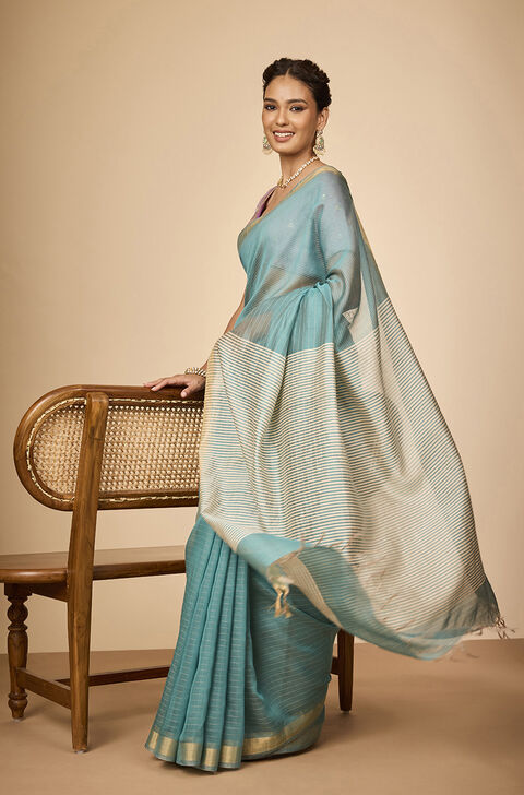 Light Green Bhagalpur Woven Silk Viscose Saree