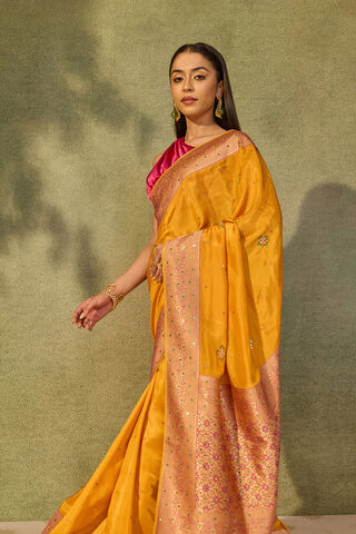 Yellow Embroidered Pure Viscose Saree image number