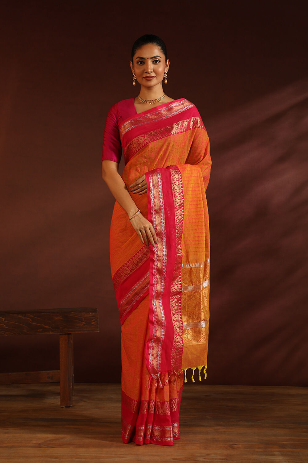 Orange South Pure Cotton Woven Saree image number null