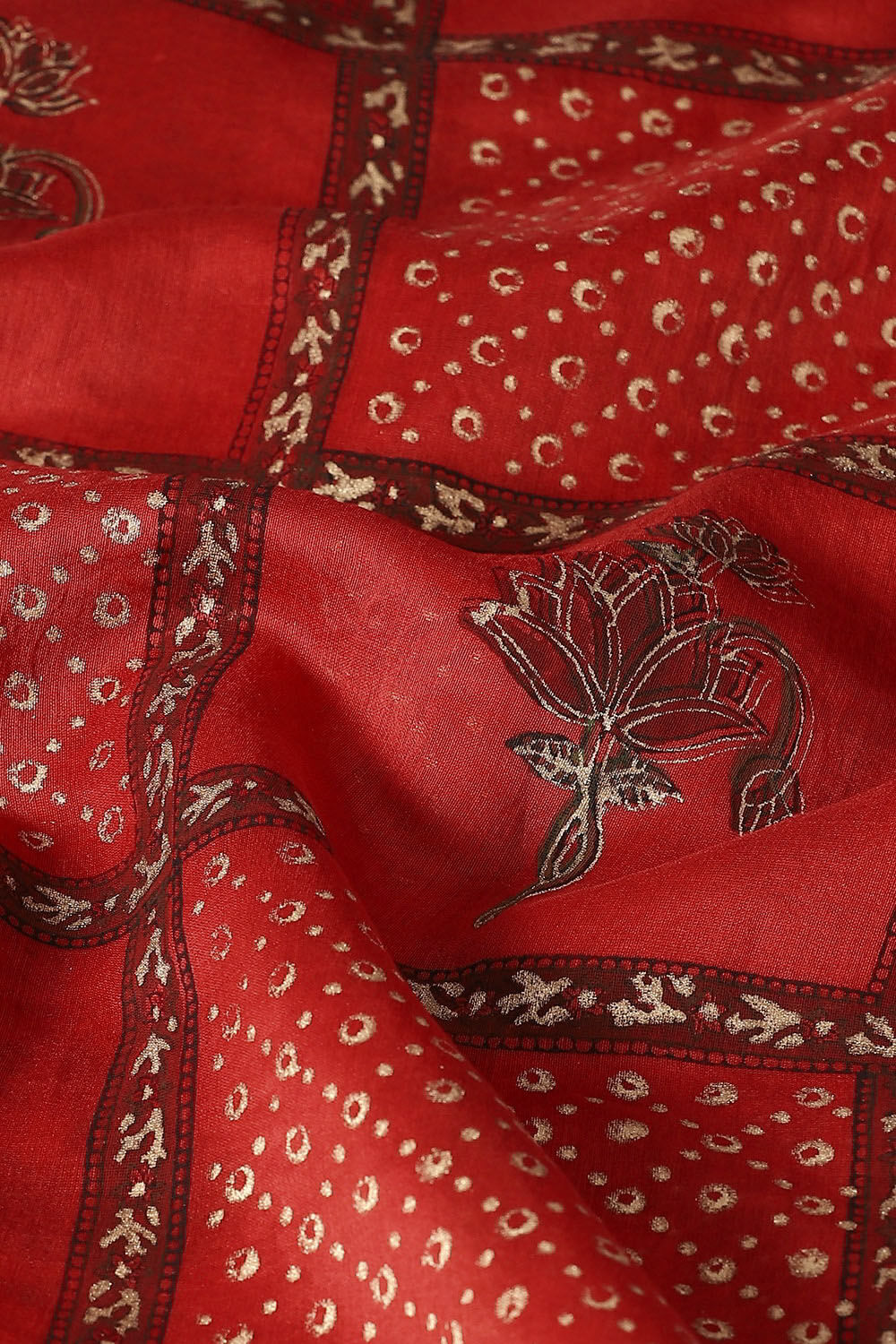Red Pure Silk Cotton Sanganeri Printed Saree image number null
