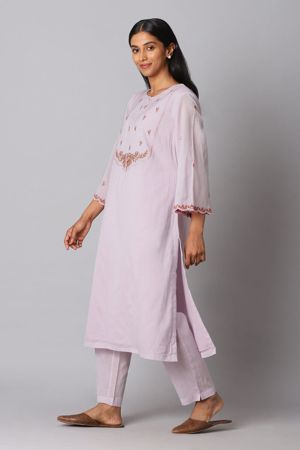 Light Pink Viscose Embroidery Kurta Set image number null
