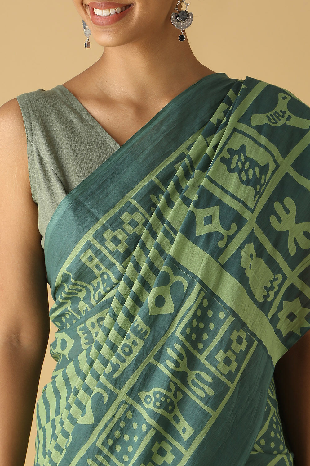 Light Green Cotton Printed Saree image number null