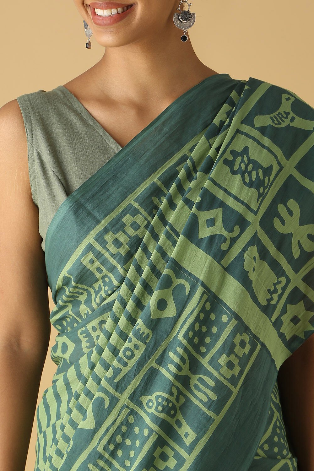 Light Green Cotton Printed Saree image number null