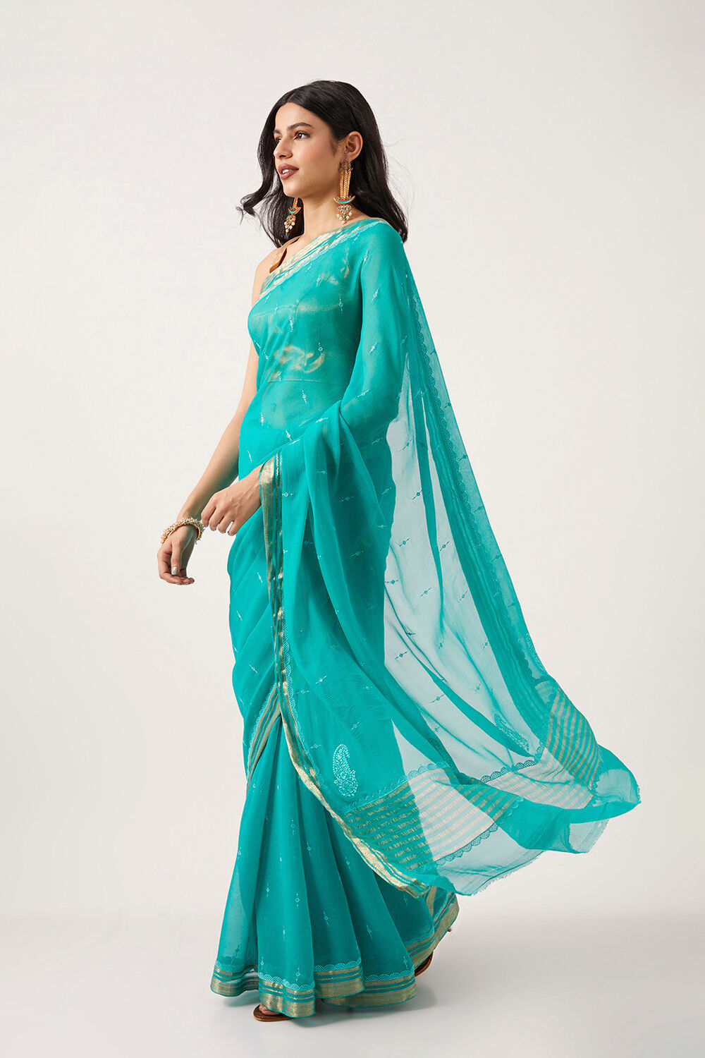 Blue Pure Chiffon Embroidered Saree image number null