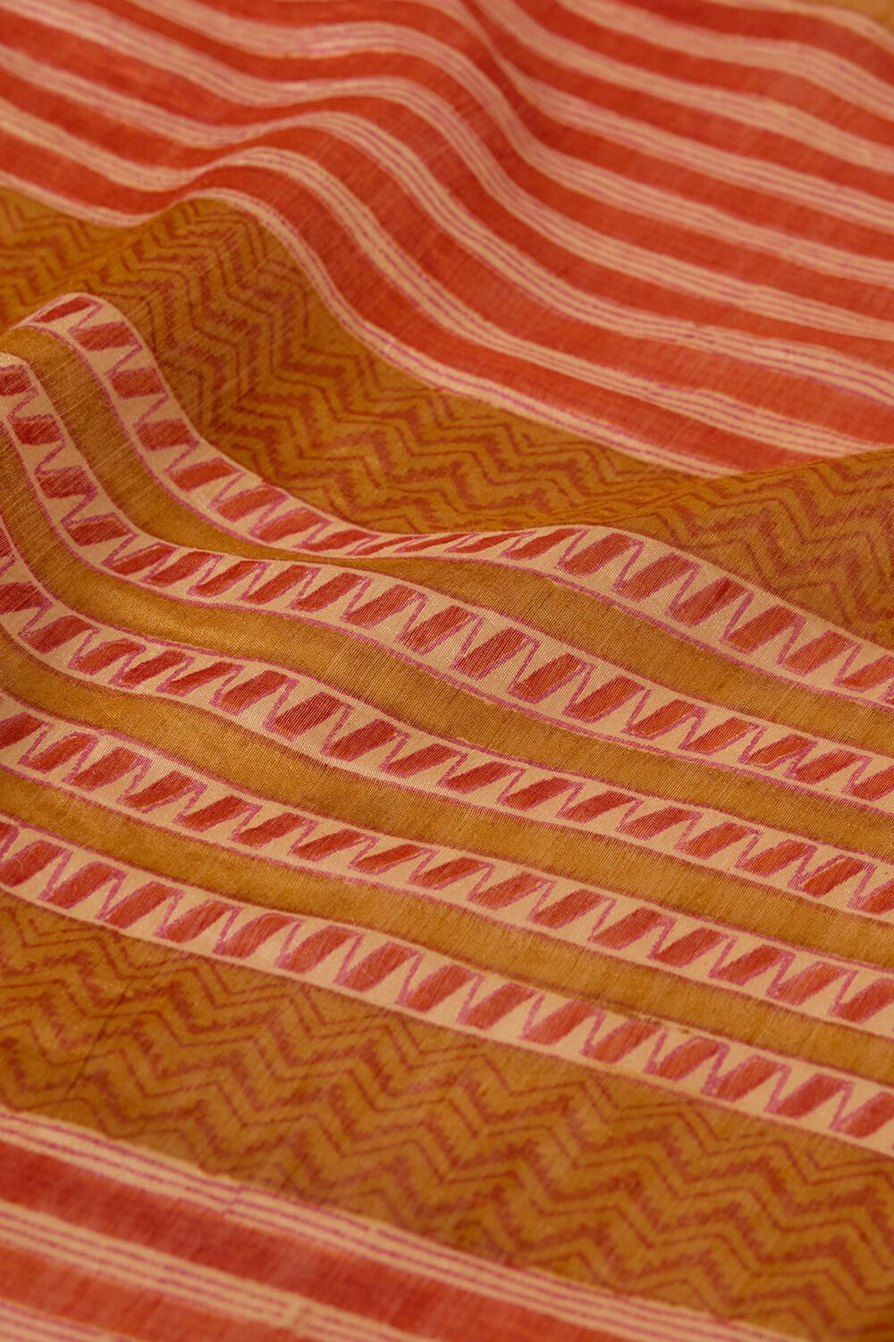 Orange Block Printed Silk Muga Dupatta image number null