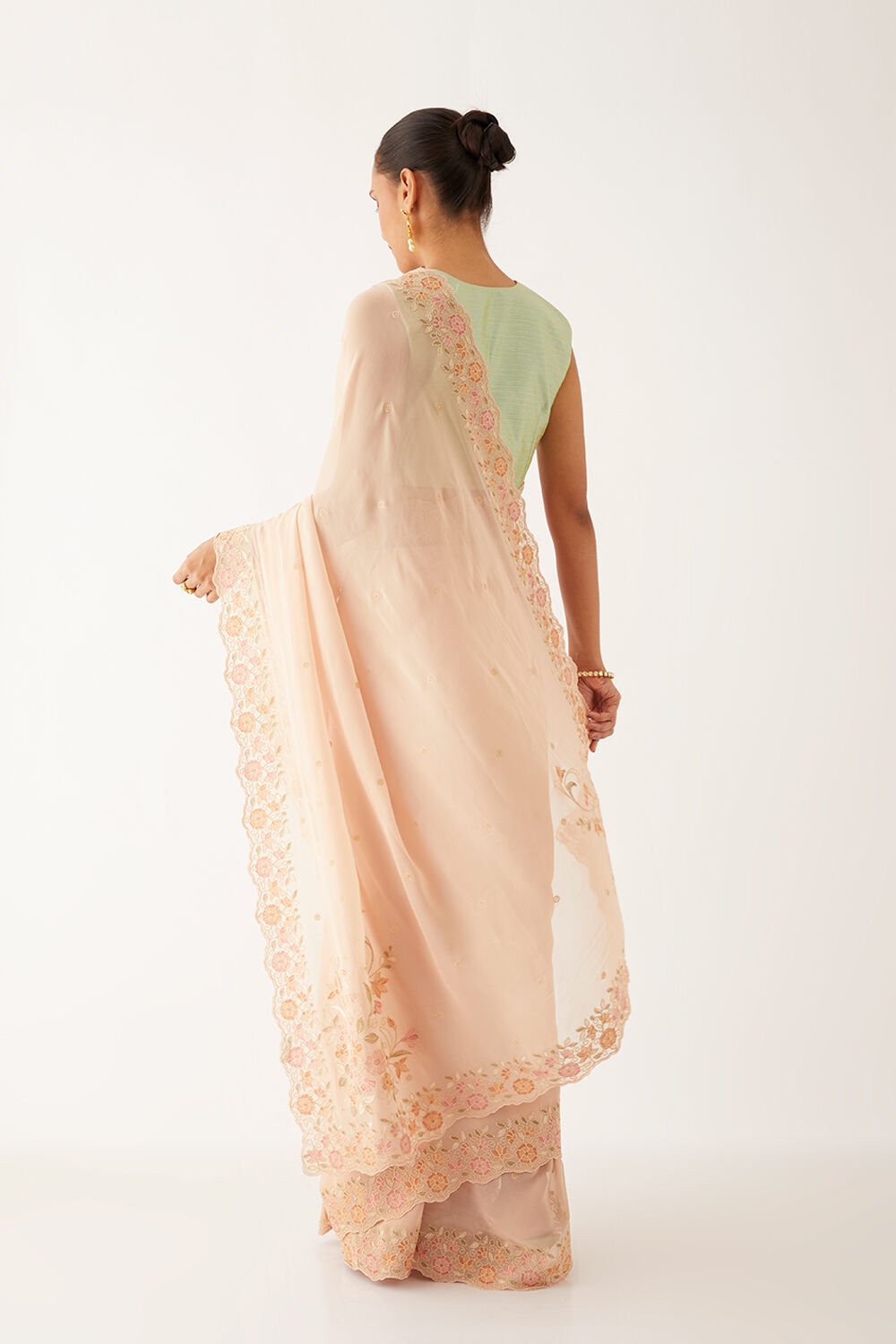 Light Beige Viscose Georgette Embroidered Saree image number null