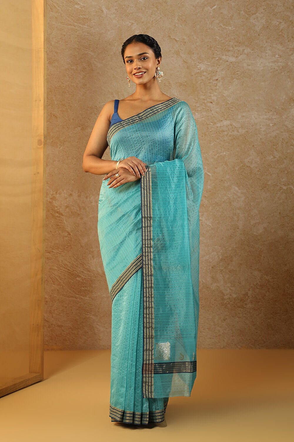 Navy Woven Pure Silk Cotton Chanderi Saree image number null