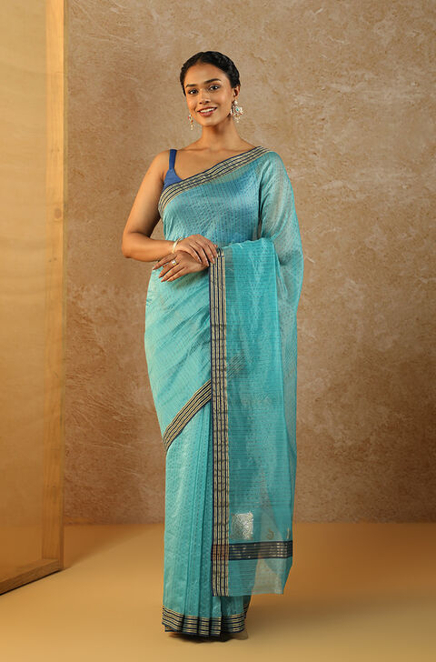 Navy Woven Pure Silk Cotton Chanderi Saree