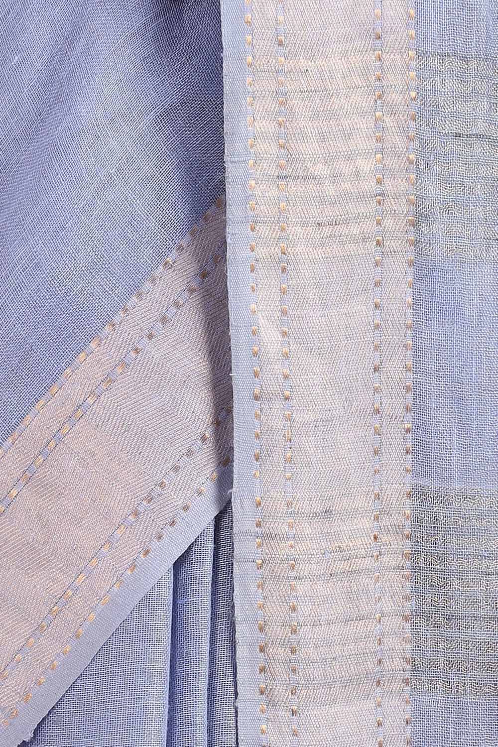 Blue Pure Cotton Linen Bhagalpuri Saree image number null