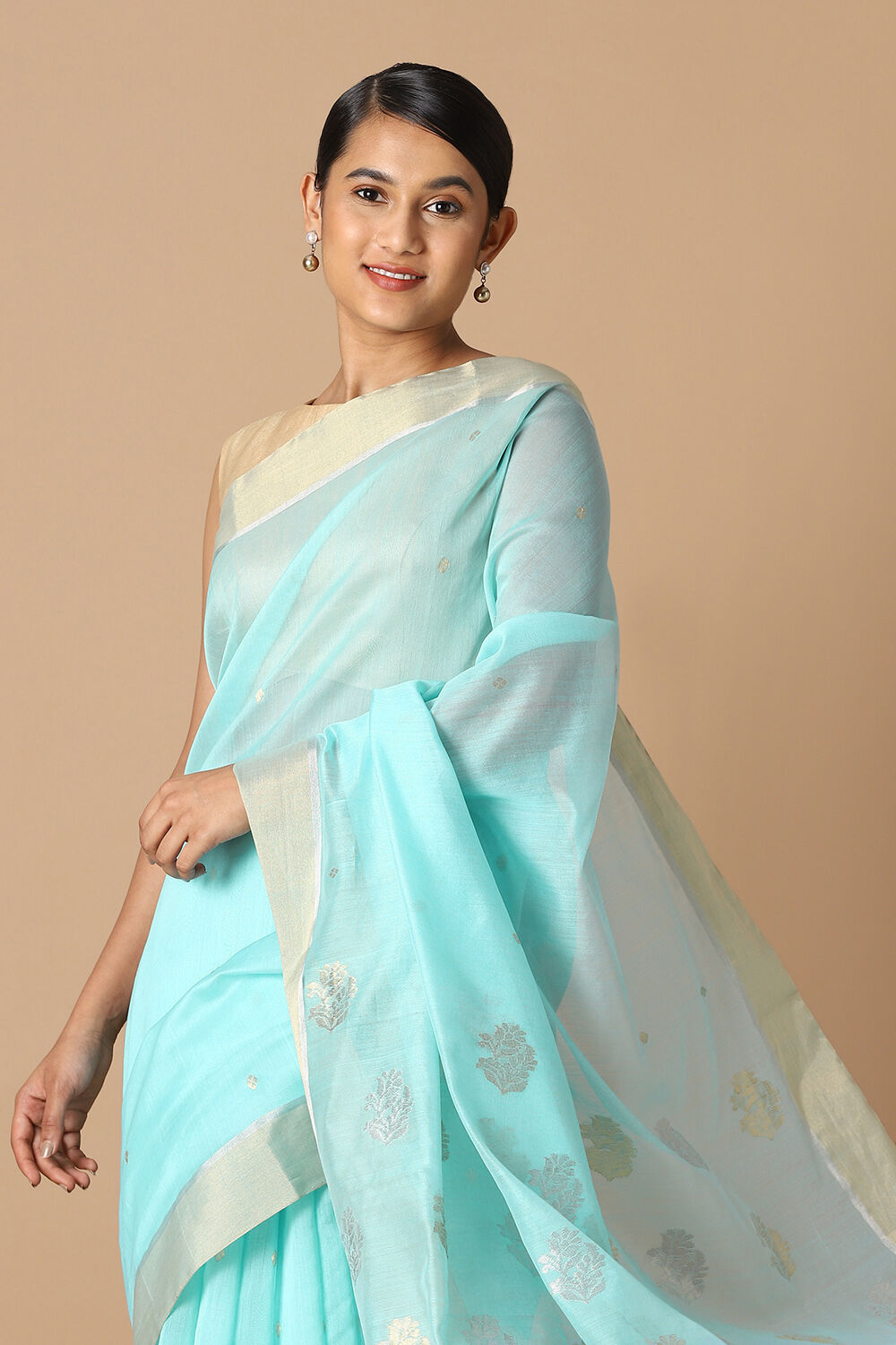 Light Blue Pure Silk Cotton Chanderi Saree image number null
