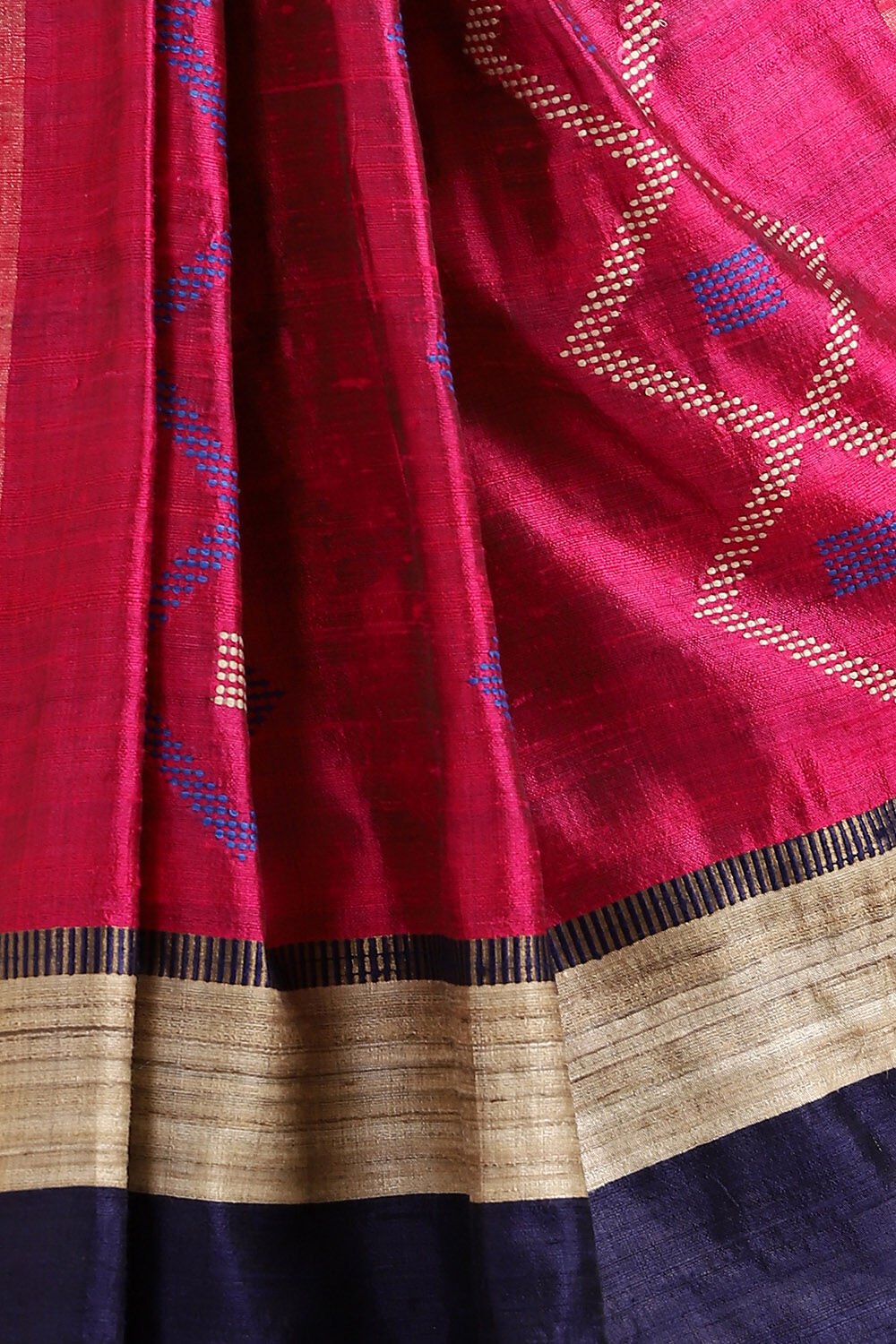 Dark Blue Pure Tussar Silk Bhagalpuri Saree image number null