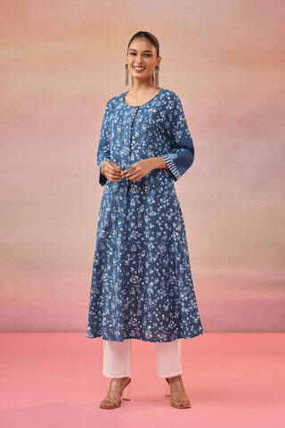 Blue Dabu Block Printed Pure Cotton Kurta thumbnail image number null