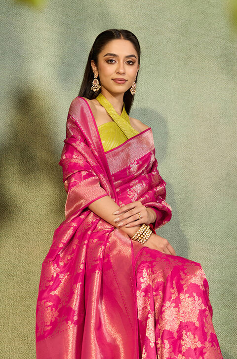 Pink Woven Design Viscose Saree