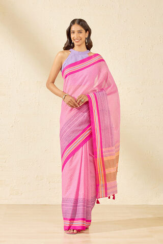 Dark Pink Pure Cotton Block Printed Bengal Saree thumbnail image number null