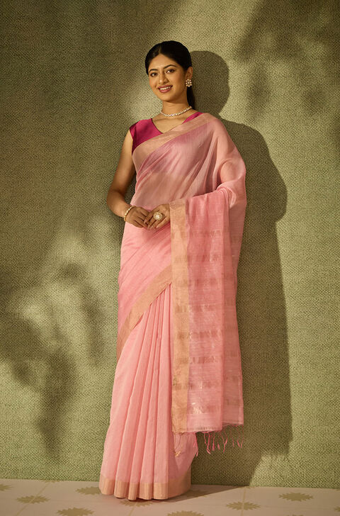 Light Pink Bengal Pure Silk Cotton Jamdani Saree