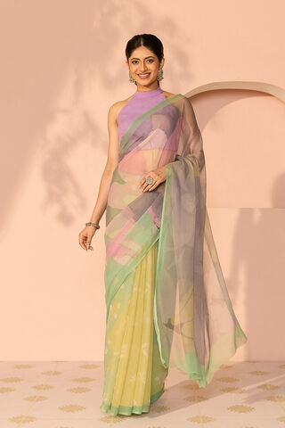 Green Printed Viscose Chiffon Saree thumbnail image number null
