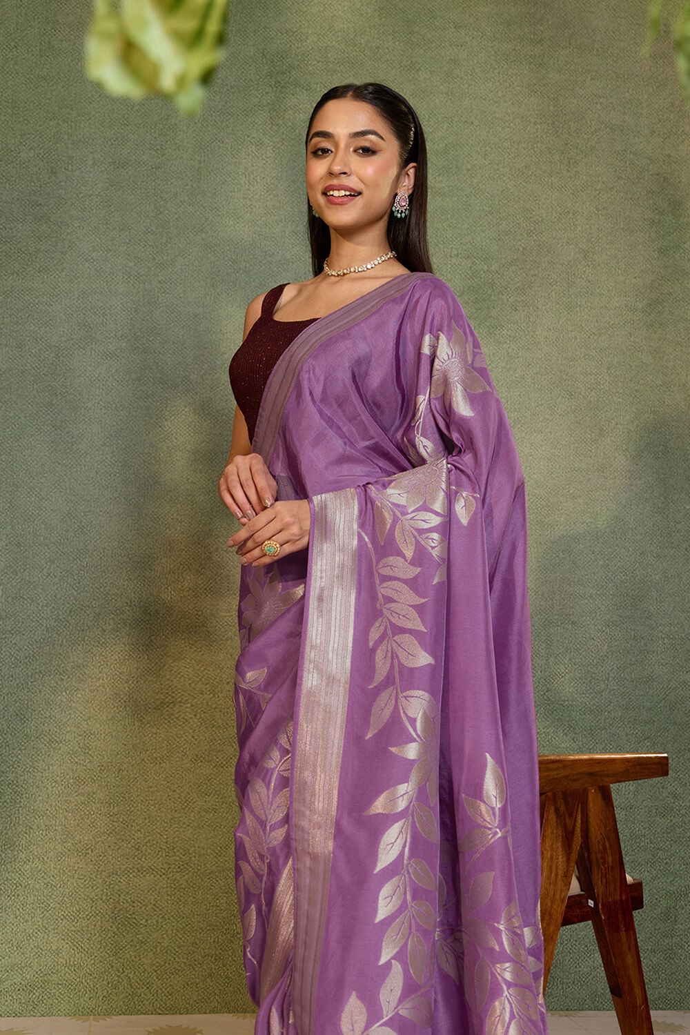 Violet Woven Pure Viscose Saree image number null