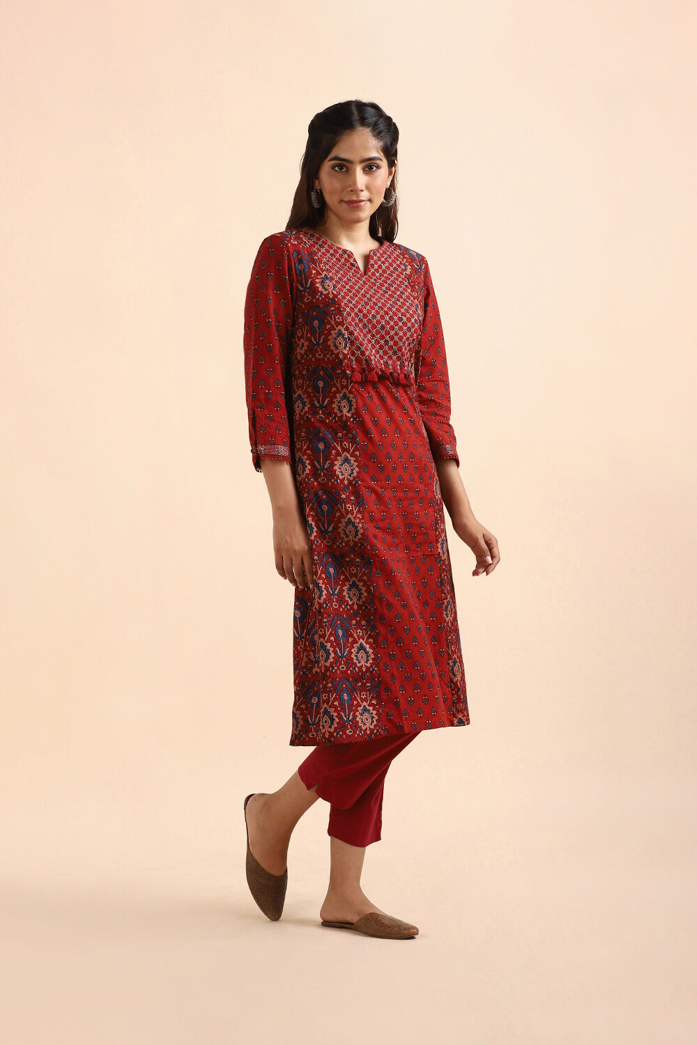 Red Ajrakh Block Printed Cotton Kurta image number null
