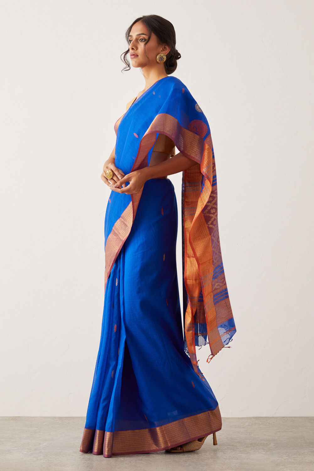 Dark Blue Pure Silk Cotton Maheswari Saree image number null
