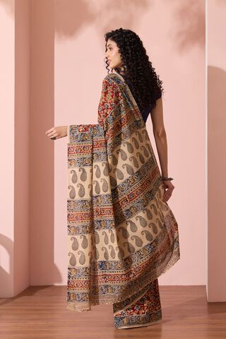 Red Printed Kalamkari Machilipatnam Pure Cotton Saree thumbnail image number null