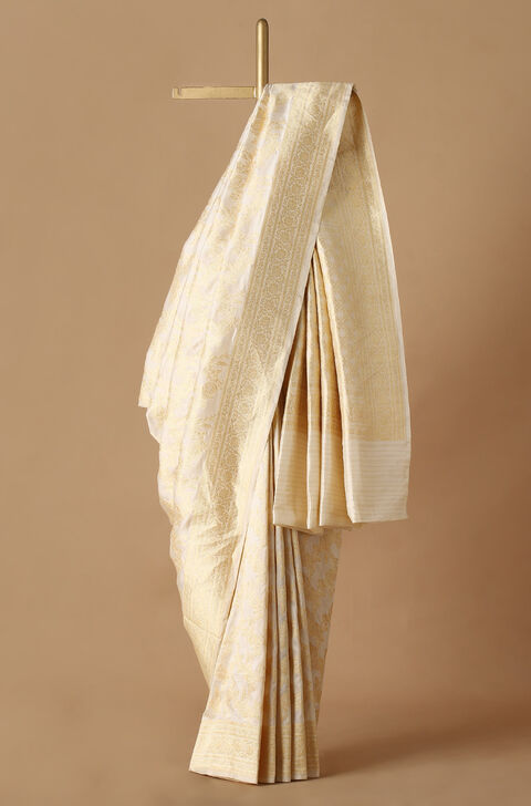 Off White Pure Silk Banarasi Saree