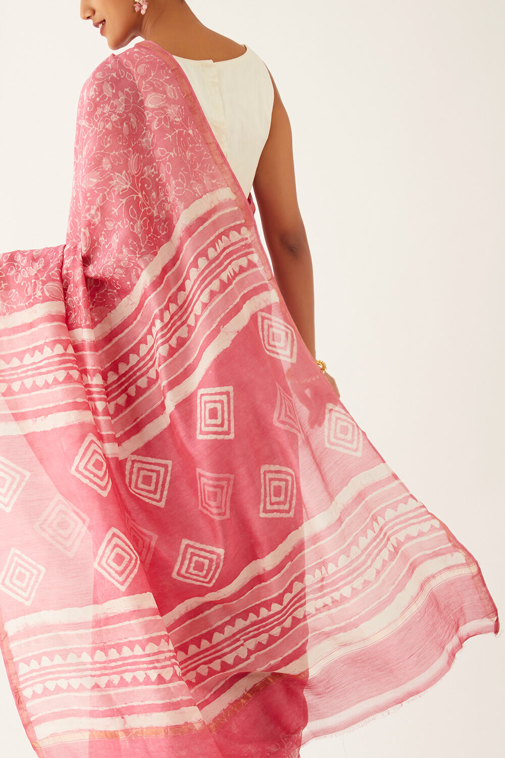 Pink Pure Silk Cotton Dabu Block Printed Saree image number null