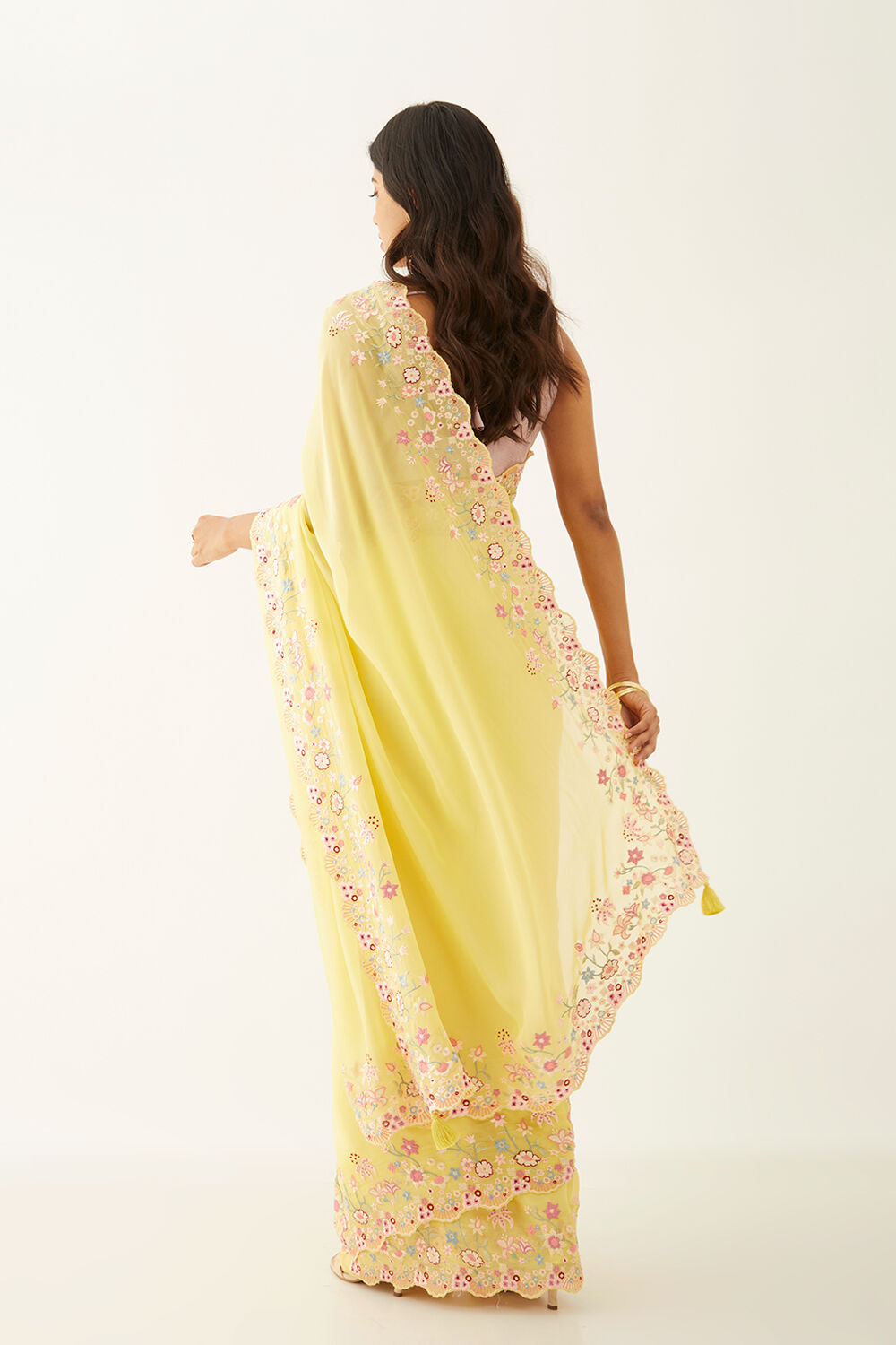 Light Yellow Viscose Organza Embroidery Saree image number null
