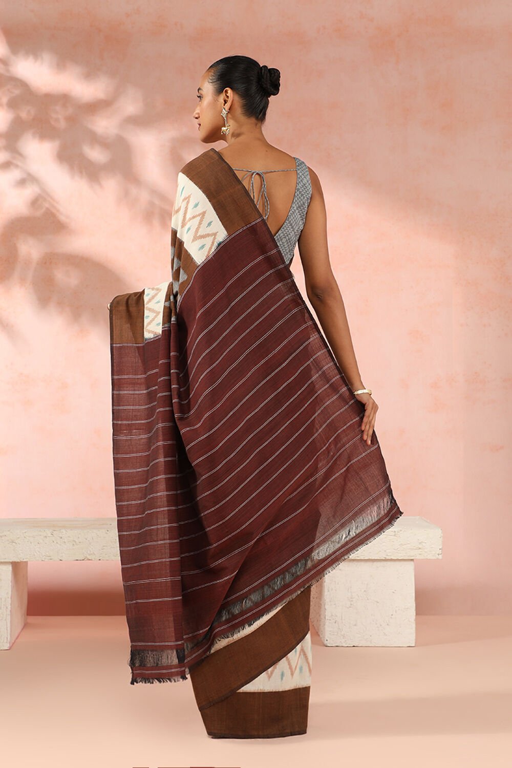 Brown Pure Cotton Pochampalli Ikat Saree image number null
