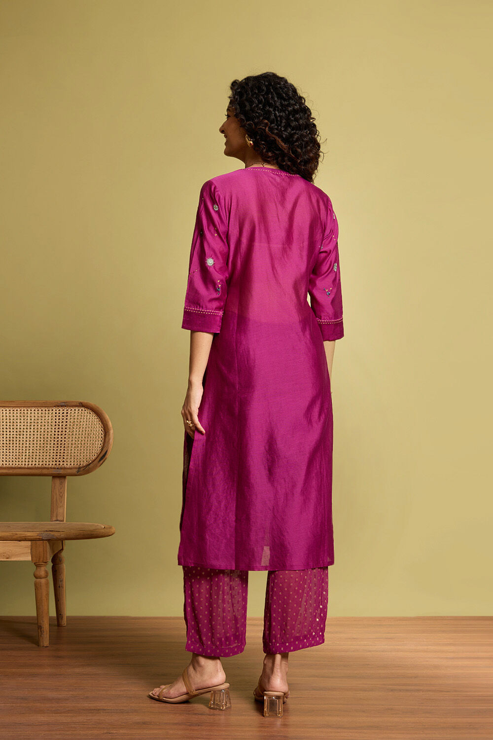 Violet Pure Silk Cotton Embroidered Kurta Set image number null