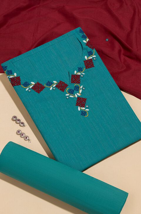 Blue Pure Cotton Embroidered Unstitched Suit Set
