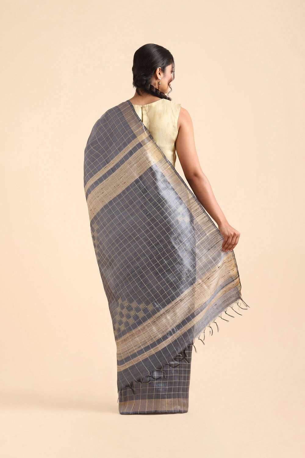 Grey Pure Tussar Silk Bhagalpuri Saree image number null