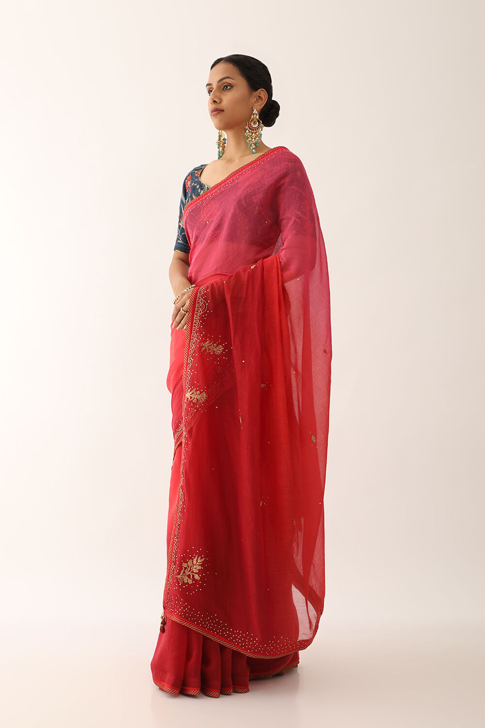 Multicoloured Pure Silk Cotton Embroidery Saree image number null