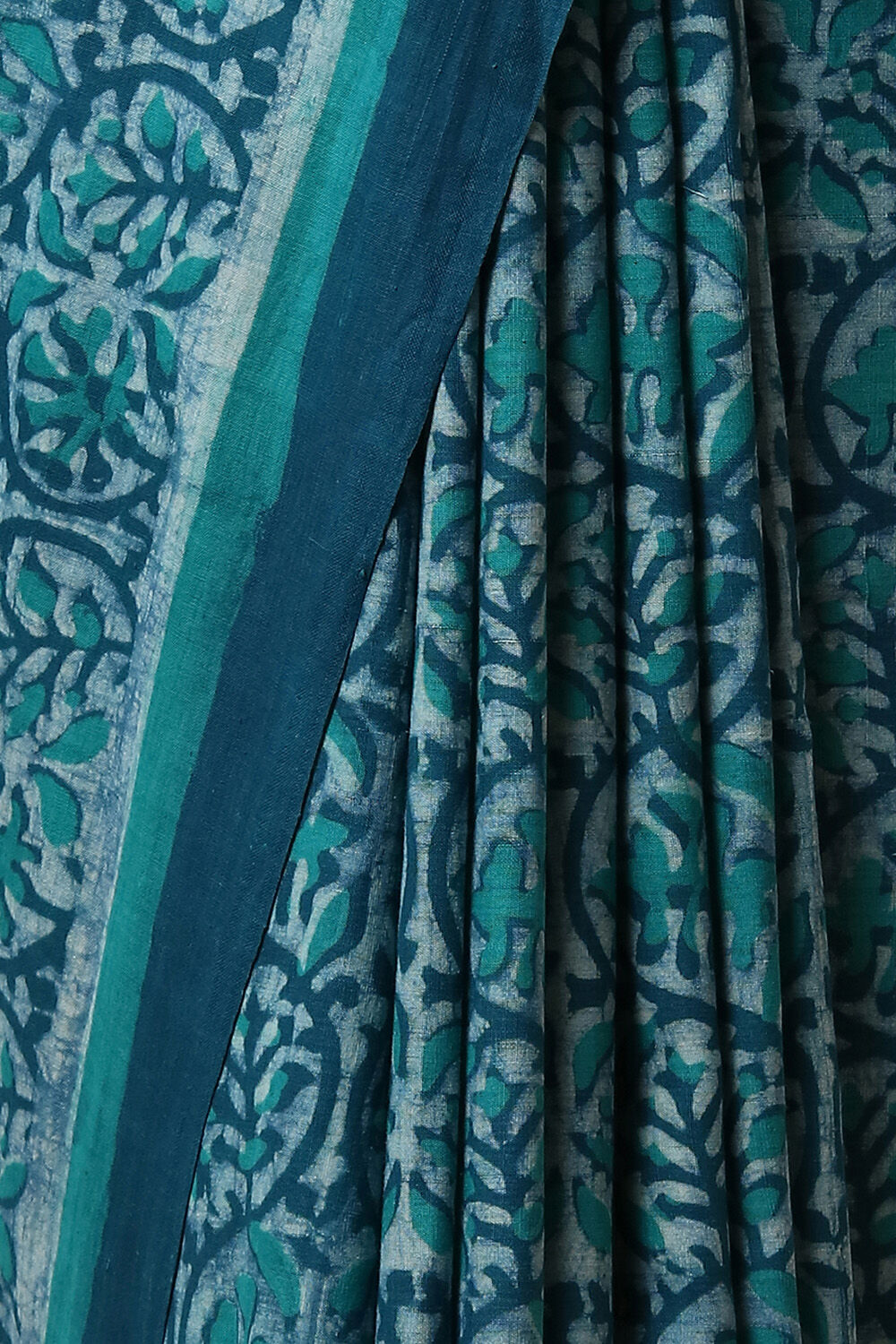 Blue Pure Khadi Cotton Dabu Printed Saree image number null