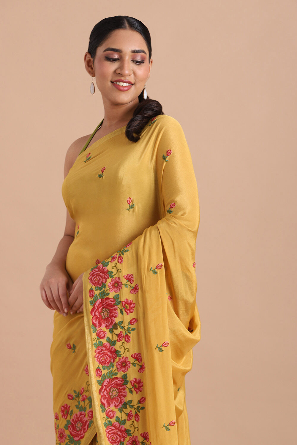Light Pure Yellow Viscose Embroidered Saree image number null