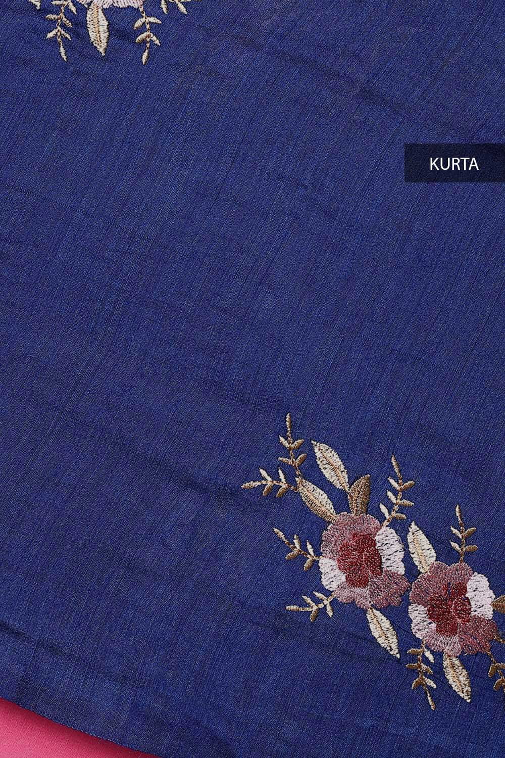 Blue Silk Embroidered Unstitched Suit Set image number null