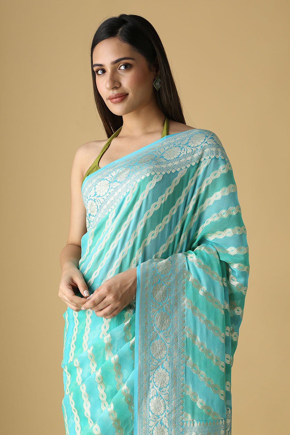 Light Pure Green Georgette Banarasi Saree image number null