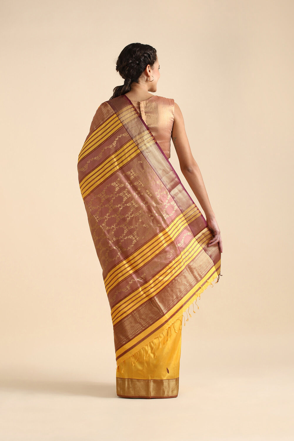 Yellow Pure Silk Maheswari Saree image number null