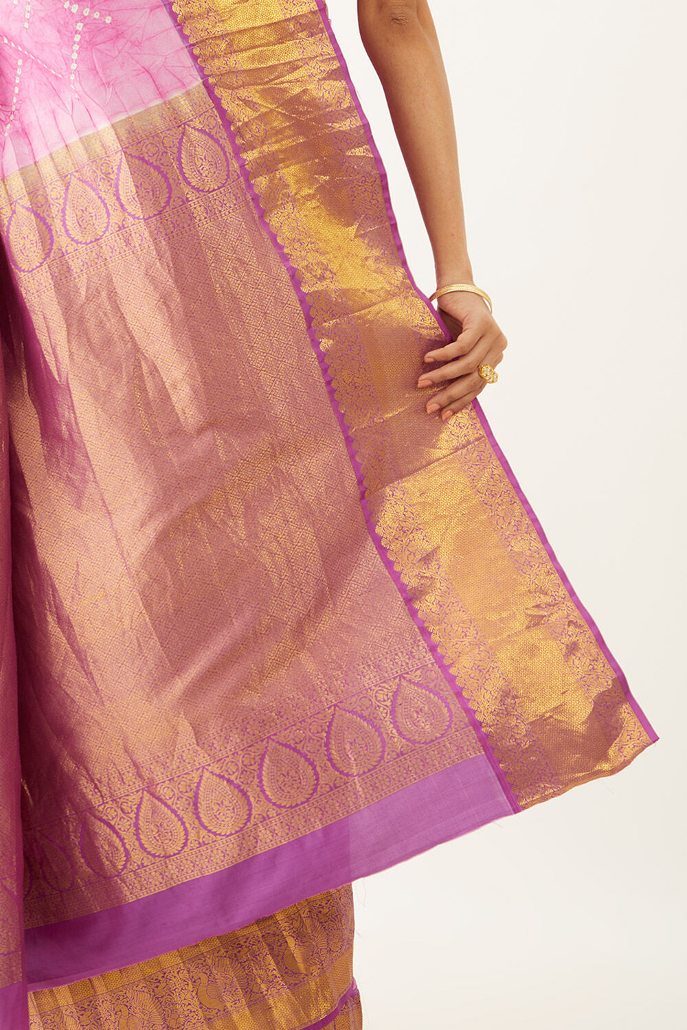 Light Pink Pure Silk Bandhani Saree image number null