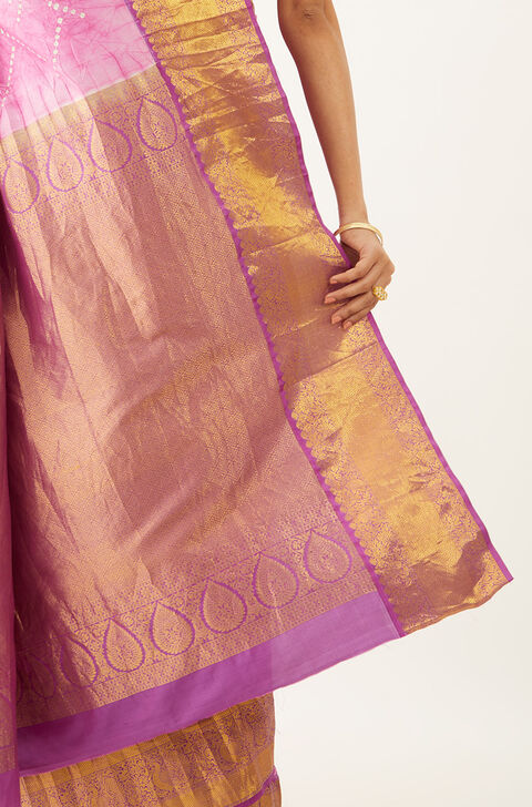 Light Pink Pure Silk Bandhani Saree