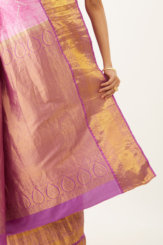 Light Pink Pure Silk Bandhni Saree