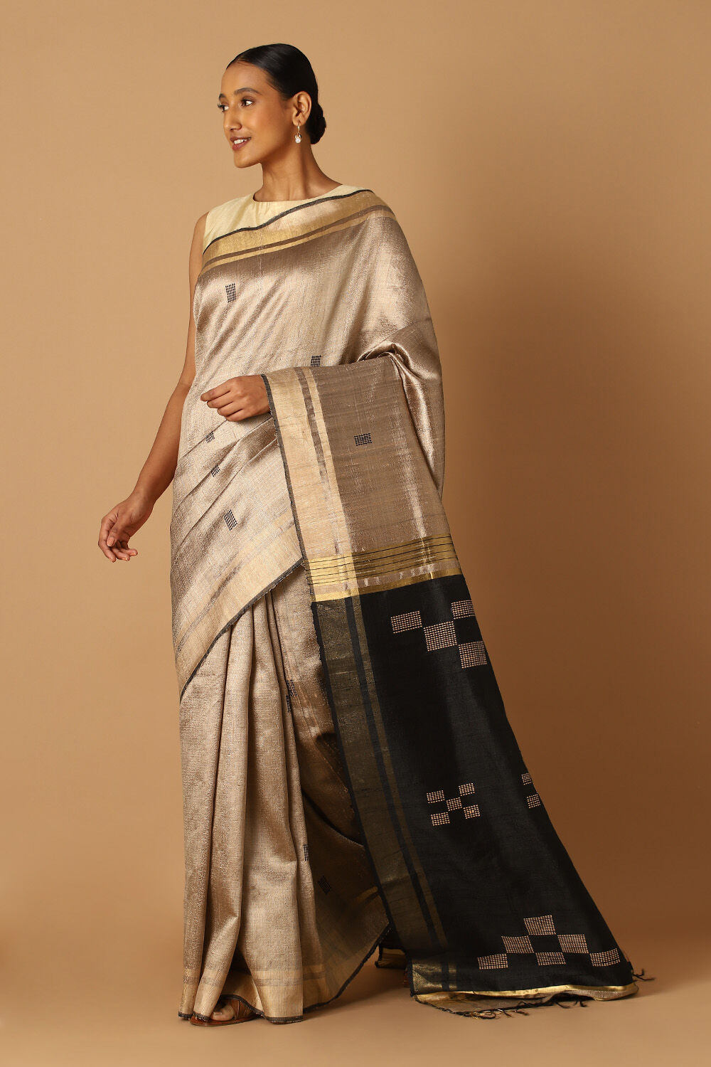 Brown Pure Tussar Silk Bhagalpuri Saree image number null